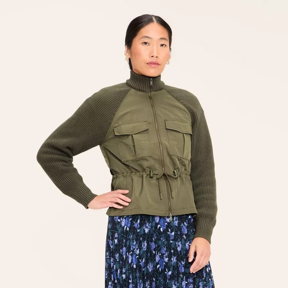 Woolrich x Target Women's XL Extra Large Zip-Up Jacket Olive Green, Full Zipper